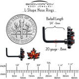 20G 7mm Orange CZ Gem Black Autumn Leaf L Shape Nose Ring