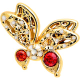 20G 7mm Red CZ Gem Gold Tone Drama Butterfly L Shape Nose Ring