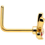 20G 7mm Red CZ Gem Gold Tone Drama Butterfly L Shape Nose Ring