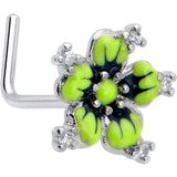 20G 7mm Clear CZ Gem Go Green Flower L Shape Nose Ring