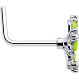 20G 7mm Clear CZ Gem Go Green Flower L Shape Nose Ring