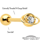 Clear CZ Gem Gold Tone Stylish Saturn Barbell Tongue Ring