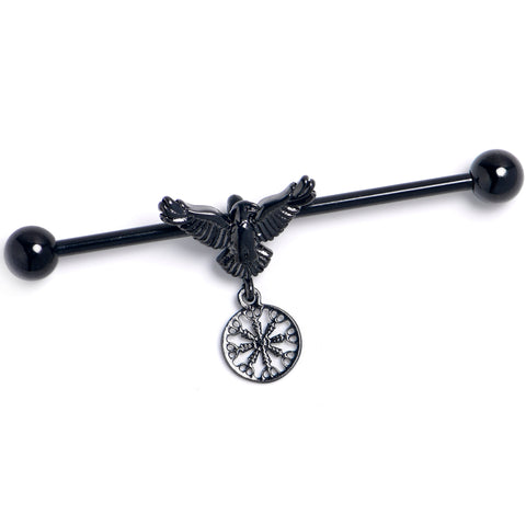 14G Black Raven Bird Wheel Dangle Industrial Barbell 38mm