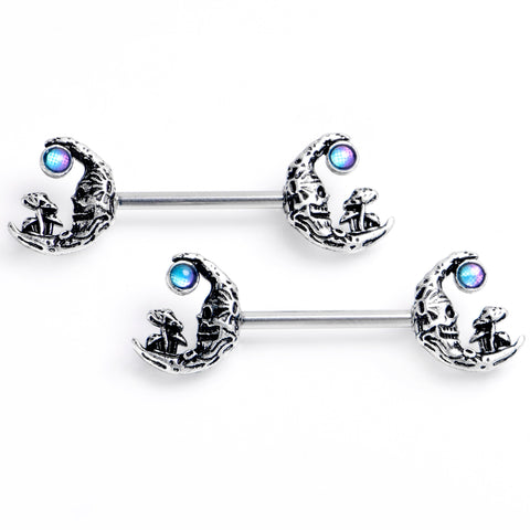 14G 9/16 Mushrooms on the Moon Blue Barbell Nipple Ring Set