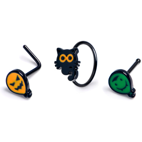20G Black Cat Monster Halloween Nose Hoop Bone Set of3