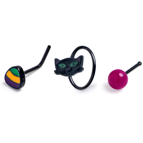 20G Black Cat Halloween Nose Hoop Bone Set of3