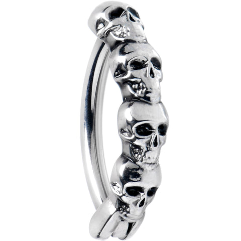 14G 3/8 Grade 23 Titanium Goth Skulls Hinged Hoop Belly Ring