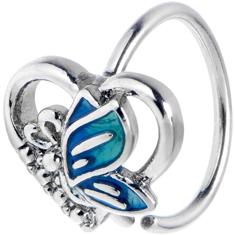 20G 5/16 Butterfly Love Heart Blue Nose Hoop