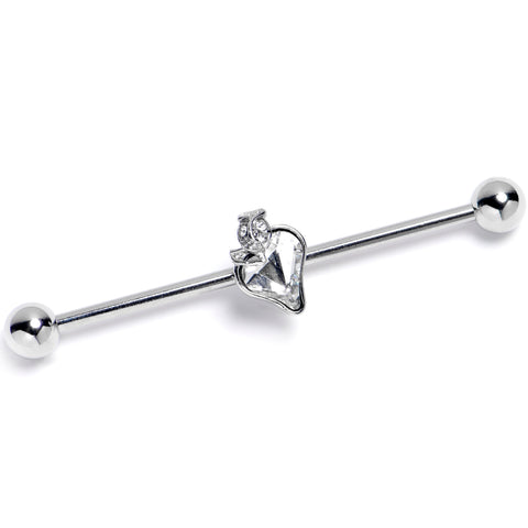 14G Clear Gem Strawberry Love Heart Industrial Barbell 38mm