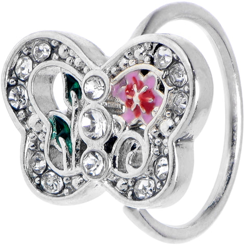 20G 5/16 Clear Gem Floral Butterfly Nose Hoop