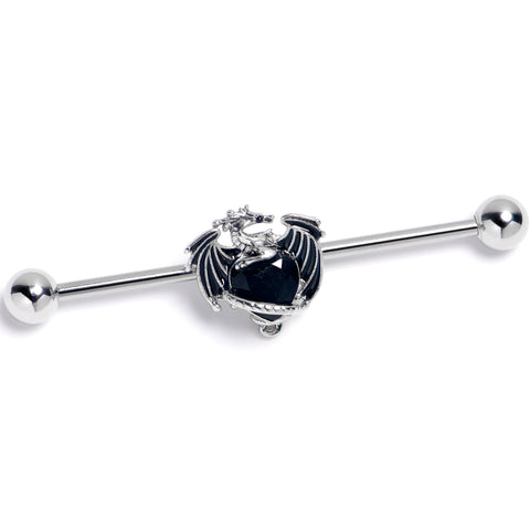 14G Black Gem Heart of Dragon Industrial Barbell 38mm