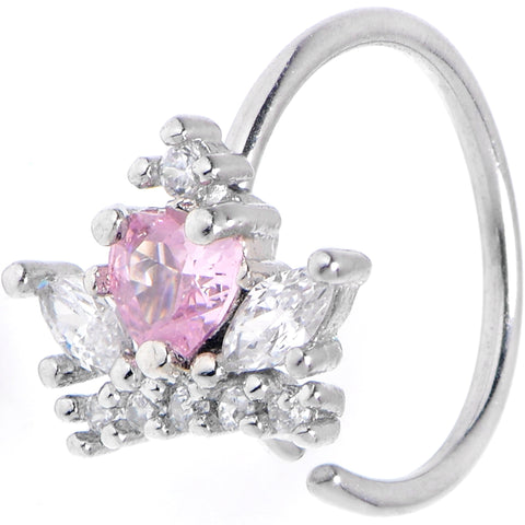 20G 5/16 Clear Pink Gem Heart Crown Nose Hoop