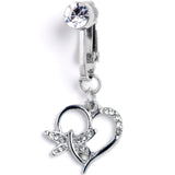 Clear CZ Gem Heart Dragonfly Love Dangle Clip on Fake Belly Ring