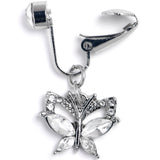 Clear CZ Gem Butterfly Bling Dangle Clip on Fake Belly Ring