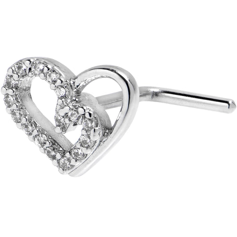 20G 7mm Clear Gem Asymmetrical Heart L Shape Nose Ring