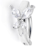 14G 3/8 Clear CZ Gem G23 Titanium Butterfly Hinged Hoop Belly Ring