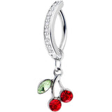 14G 3/8 Red Gem Grade 23 Titanium Cherry Dangle Hinged Hoop Belly Ring