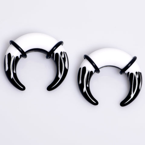 0G Black White Reverse Drip Acrylic Pincher Curved Taper Set