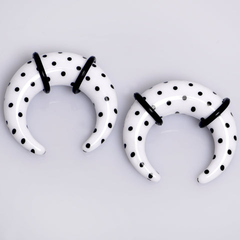 0G White Acrylic Polka Dots Black Acrylic Pincher Taper Set