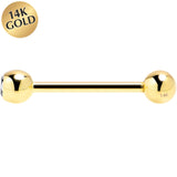 14G 5/8 Cubic Zirconia Solid 14k Yellow Gold Straight Barbell