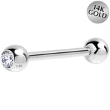 14G 5/8 Cubic Zirconia Solid 14k White Gold Straight Barbell