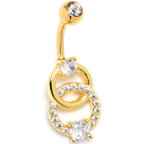 Clear CZ Gem Gold Tone Linked Loops Dangle Belly Ring