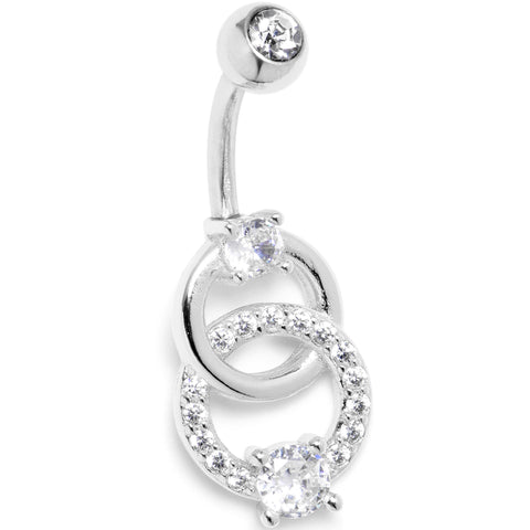 Clear CZ Gem Linked Loops Dangle Belly Ring