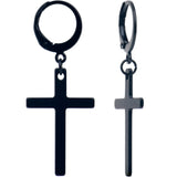 Black Stainless Steel Hinged Huggie Hoop Cross Dangle Earrings