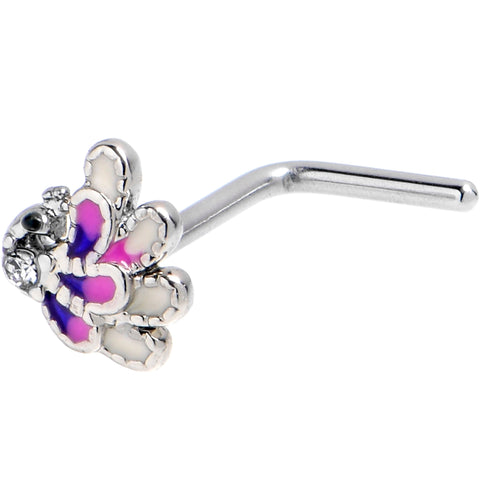 20G 7mm Clear Gem Peacock Purple L Shape Nose Ring