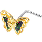 20G 7mm Vitrail Gem Classic Butterfly Golden L Shape Nose Ring