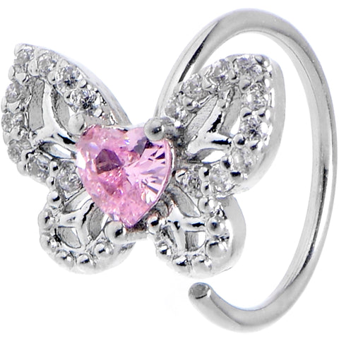 20G 5/16 Pink CZ Gem Butterfly Delight Nose Hoop