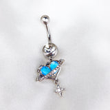 Blue Clear CZ Gem Starry Heart Saturn Dangle Belly Ring