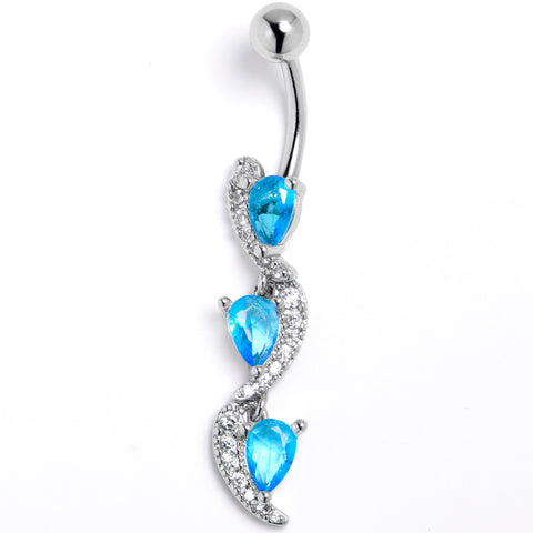 Blue Clear CZ Gem Super Style Swirl Dangle Belly Ring