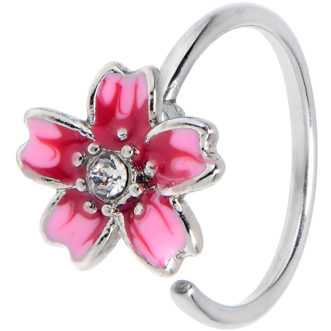 20G 5/16 Clear Gem Perfect Pink Flower Nose Hoop