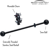 14G Clear CZ Gem Black Raven Witch Industrial Barbell 38mm