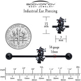 14G Clear CZ Gem Black Raven Witch Industrial Barbell 38mm