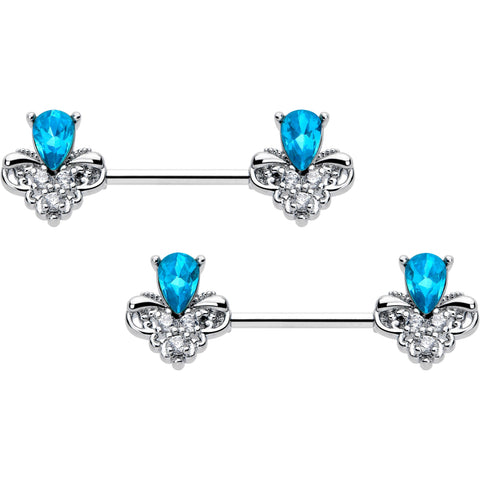 14G 9/16 Blue Gem Style Simplicity Barbell Nipple Ring Set
