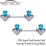 14G 9/16 Blue Gem Style Simplicity Barbell Nipple Ring Set