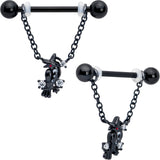 14G 9/16 Clear CZ Gem Black Raven Witch Dangle Nipple Ring Set
