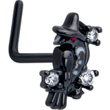20G 7mm Clear CZ Gem Black Raven Witch L Shape Nose Ring