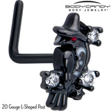 20G 7mm Clear CZ Gem Black Raven Witch L Shape Nose Ring