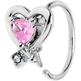 20G 5/16 Pink CZ Gem Wrapped In Heart Nose Hoop