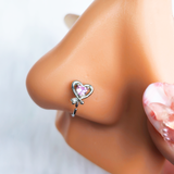20G 5/16 Pink CZ Gem Wrapped In Heart Nose Hoop