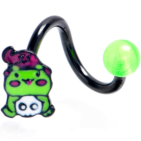Black Witch Frog Skull Spiral Curved Belly Ring