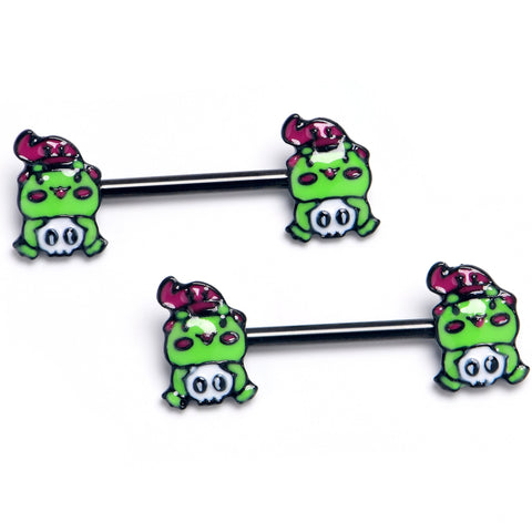 14G 9/16 Witch Frog Skull Halloween Straight Barbell Niplle Ring Set