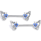 14G 9/16 Clear Gem Fabulous Butterfly Blue Barbell Nipple Ring Set