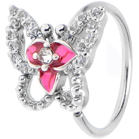 20G 5/16 Clear Gem Fabulous Butterfly Pink Nose Hoop