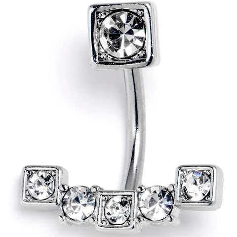 Clear CZ Gem Blocky Arch Double Mount Belly Ring
