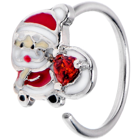 20G 5/16 Red Gem Santa Heart Bag Nose Hoop