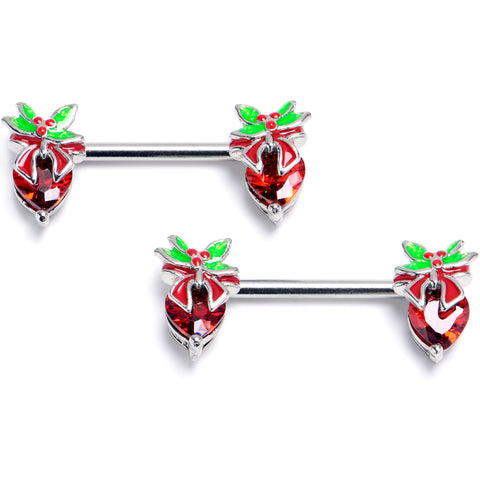 14G 9/16 Red Gem Festive Holiday Ornament Barbell Nipple Ring Set